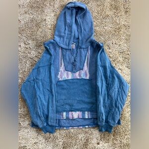 free people movement blue aztec sweatshirt hoodie size small